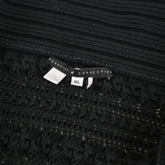 Peruvian Connection Pima Cotton Cable Knit Waterfall Black Cardigan Womens Sz XL - Picture 7 of 8